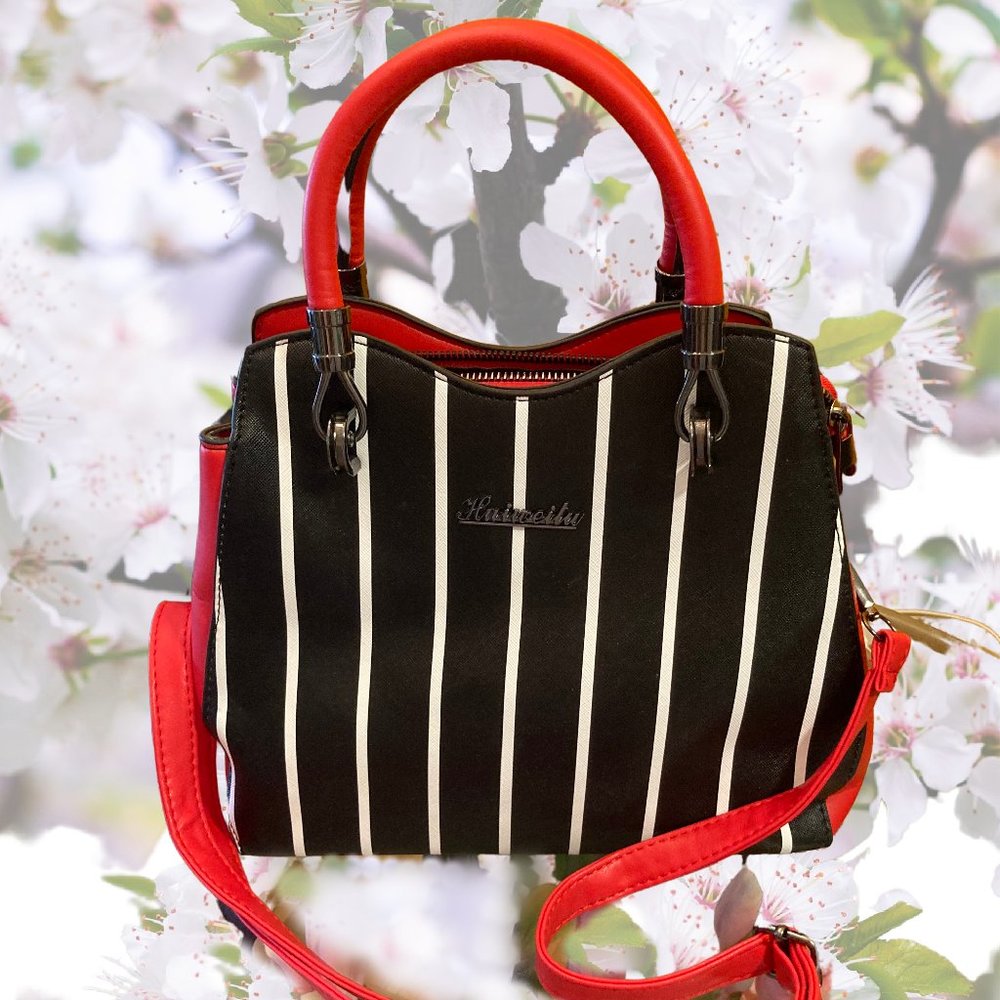 Red with Black & White Stripes Purse NWOT - Picture 2 of 5